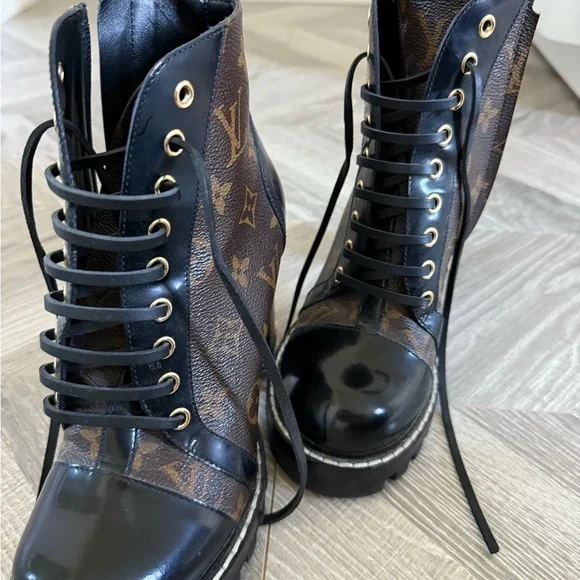 Louis Vuitton Monogram Brown and Black Heeled Boots - Picture 5 of 8